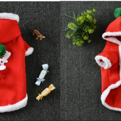 Soft Cotton Pet Dog Santa Costume With Hooded..
