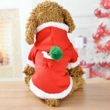 Soft Cotton Pet Dog Santa Costume With Hooded..
