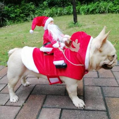 Pet Dog Christmas Santa Claus Riding Deer Style..