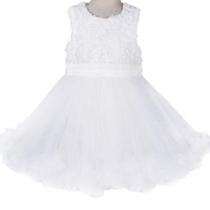 White Princess Flower Girls Dress Ball Gown Baby..