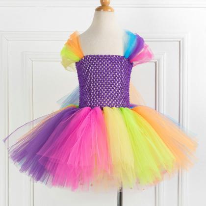 Cap Sleeve Colorful Girls Costume Outfits Dress..
