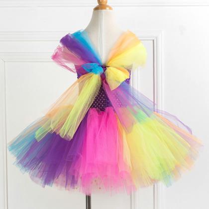 Cap Sleeve Colorful Girls Costume Outfits Dress..
