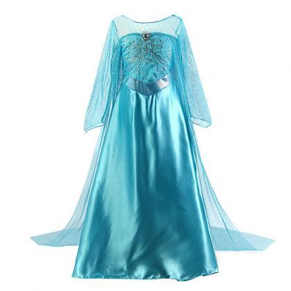 Princess Blue Fronzen Girls Costume Dresses Shiny..