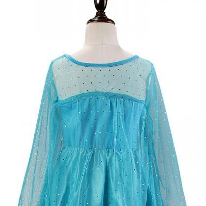 Princess Blue Fronzen Girls Costume Dresses Shiny..