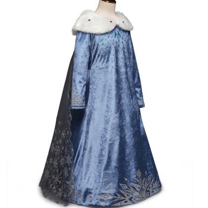 Snow Queen Blue Winter Children Costume Dresses..