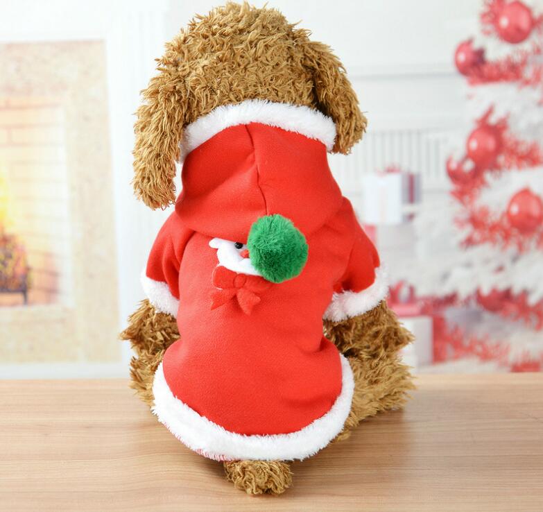 Soft Cotton Pet Dog Santa Costume With Hooded Cap， Pet Decorations Dog Clothes Christmas Elk Casual Coat