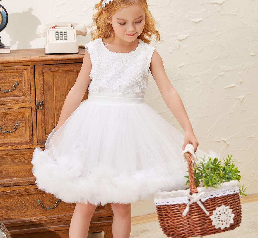 White Princess Flower Girls Dress Ball Gown Baby Birthday Tutu Skirt Dress Dance Costume