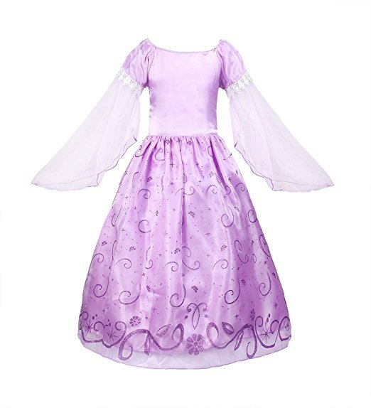 Long Sleeve Lilac Girls Princess Dresses Costume For Birthday Party Gowns Long Satin Pageant Gowns