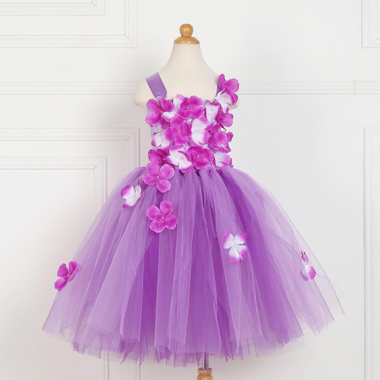 Princess Lavender Girls Costume Dress With Hand Made Flowers Ball Gown Children Outfits For Birthday Party