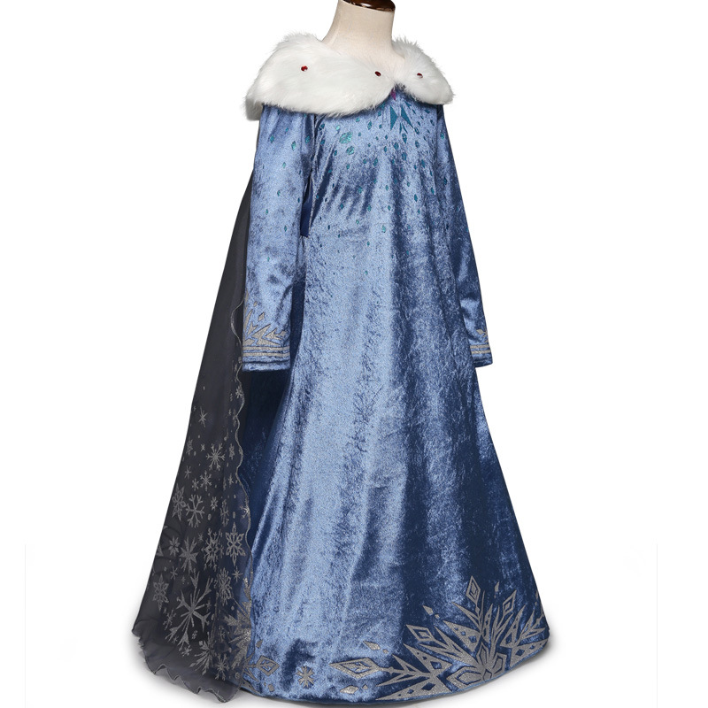 Snow Queen Blue Winter Children Costume Dresses For Cosplay Gown Long Sleeve With Wraps